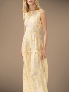 H&M Edition Butter Yellow Floral Midi Dress Stunning Minimalist Summer Elegance